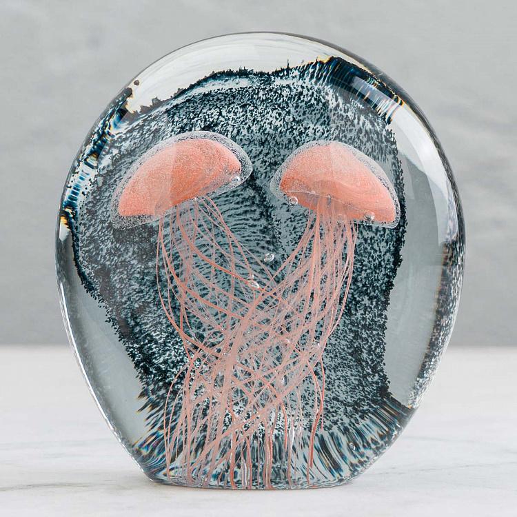 Пресс-папье две розовые медузы Glass Paperweight 2 Pink Jellyfish