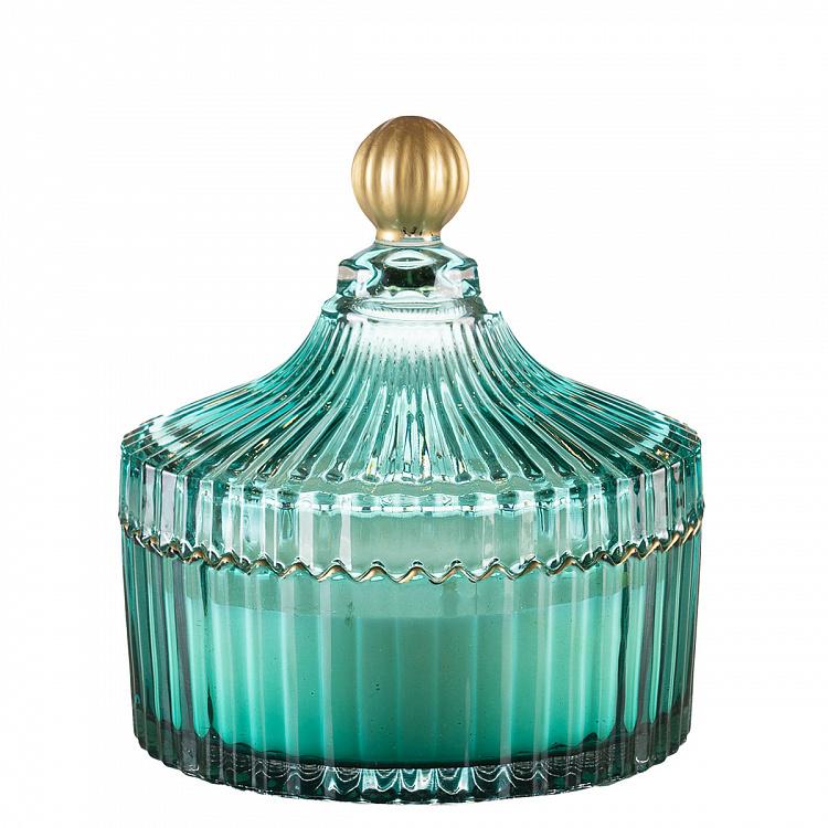 Арома-свеча в мятном рифлёном стакане Белый жасмин, S Aroma Candle In Mint Striped Glass White Jasmine Small