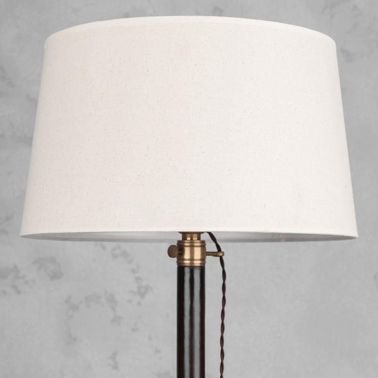 Настольная лампа с бежевым льняным абажуром Лонгфорд Table Lamp Stand Leather And Copper With Shade Beige Linen