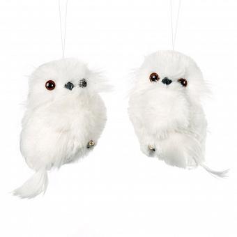 Набор из 2-х ёлочных игрушек Set Of 2 Furry Owls White 11 cm