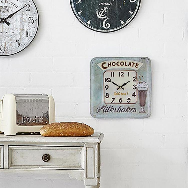 Квадратные жестяные настенные часы Шоколадные коктейли Square Tin Wall Clock Chocolate Milkshakes