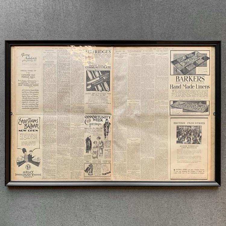 Винтажная газета в раме Таймс, 12 ноября 1928 Vintage Times, Nov 12, 1928