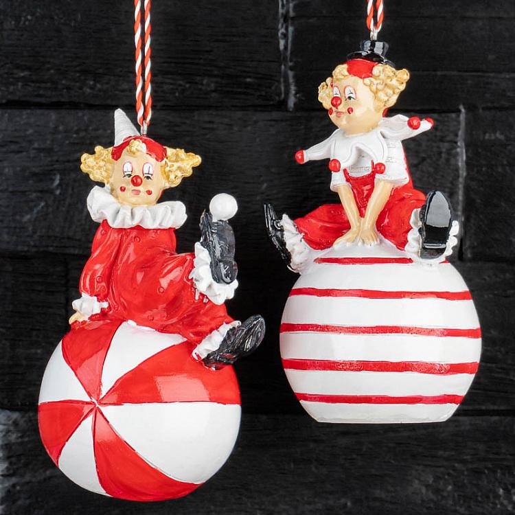 Набор из 2-х ёлочных игрушек Клоуны на шарах Set Of 2 Christmas Clown Balls 12 cm