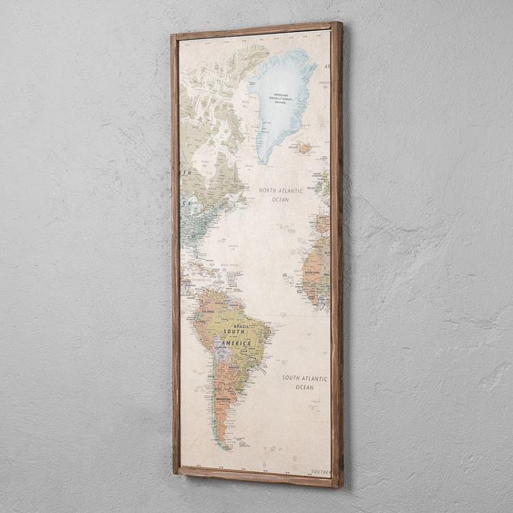 Винтажная модульная картина-принт Карта мира из четырёх частей Set Of 4 Panels Wood Vintage Worldmap
