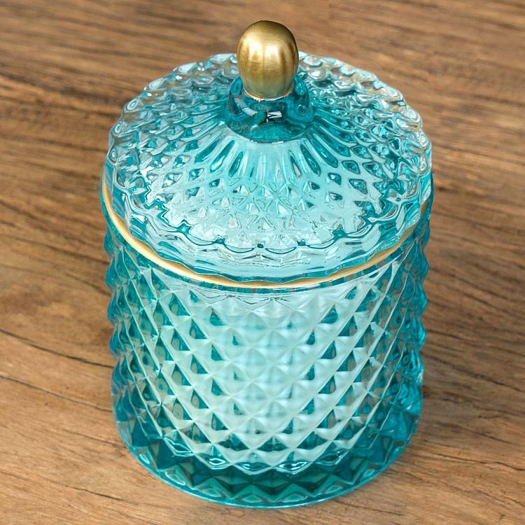 Арома-свеча в голубом фасетном стакане Огурец, S Aroma Candle In Blue Faceted Glass Cucumber Small