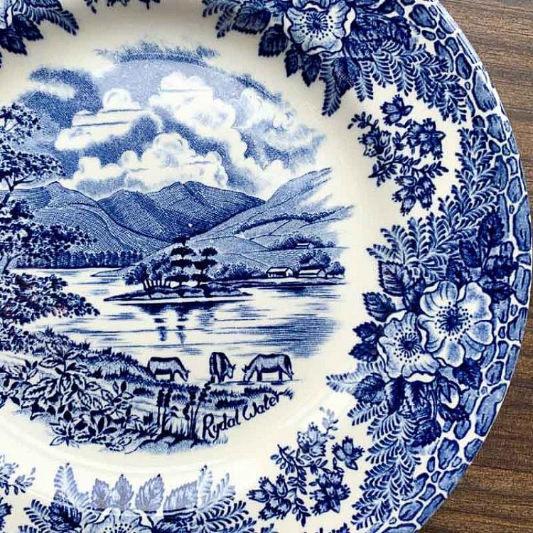 Винтажная тарелка белая с голубым мотивом 15, M Vintage Plate Blue White Medium 15