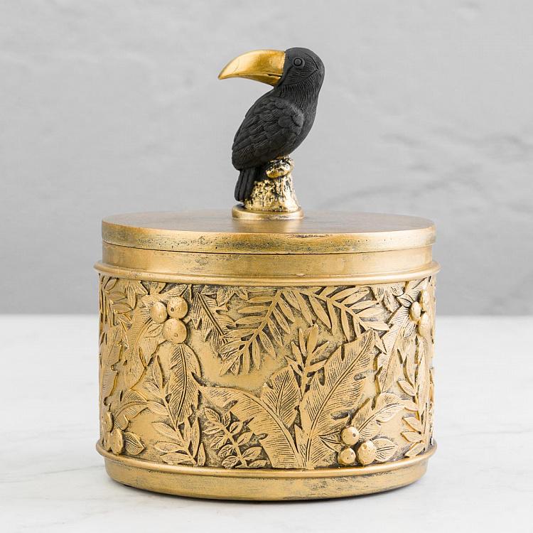 Шкатулка золотистая с туканом на крышке Golden Box With Toucan Lid