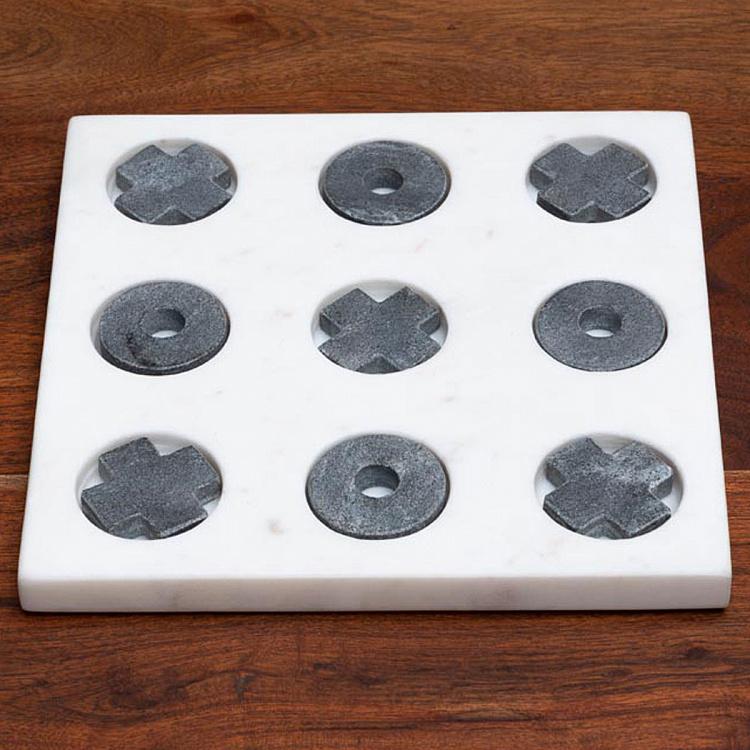 Настольная игра крестики-нолики из мрамора Tic Tac Toe In White And Grey Marble