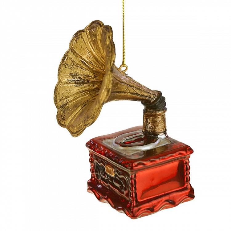 Glass Hanger Gramophone Red 11 cm