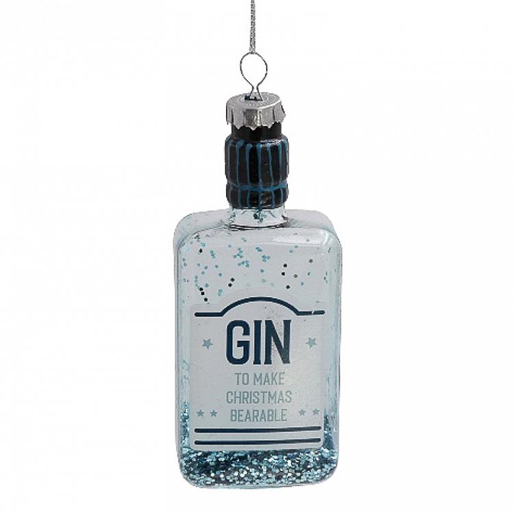 Ёлочная игрушка Бутылка джина Glass Hanger Gin Bottle Blue 11 cm