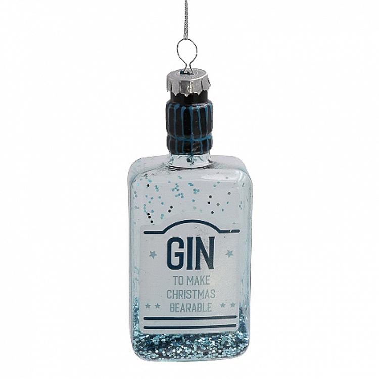Glass Hanger Gin Bottle Blue 11 cm