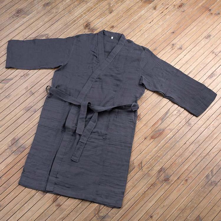 Синий хлопковый халат Кимоно, размер XL Crepe Gauze Kimono Robe Dark Grey XL