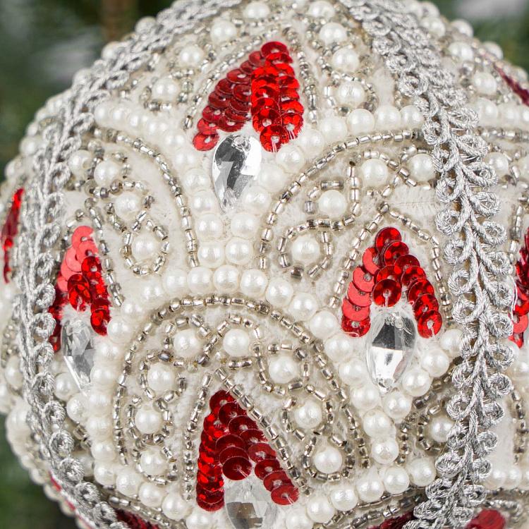 Серебристый шар со стразами, пайетками и жемчужинками Pearls Ornament Ball Silver 10 cm