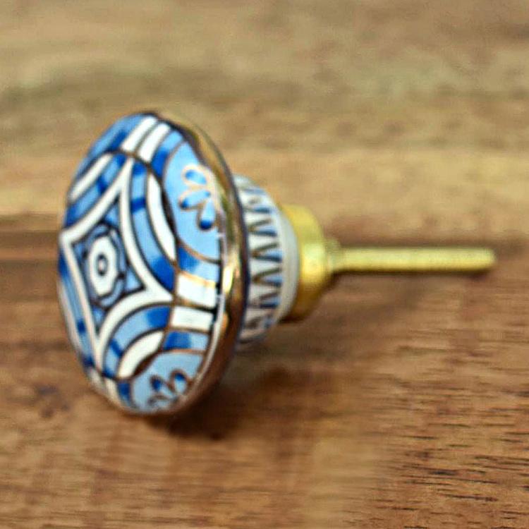 Мебельная синяя керамическая ручка Ар-деко Art Deco Blue And Gold Ceramic Knob