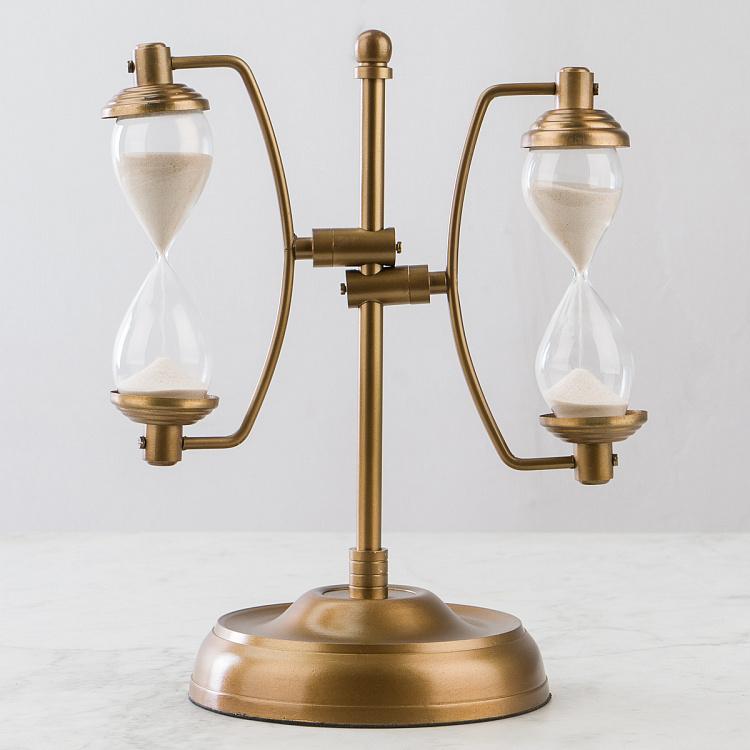 Double Sand Timer On Brass Patina Stand