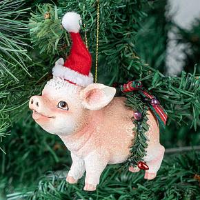 Xmas Pig With Wreath Pink/Red 11 cm discount