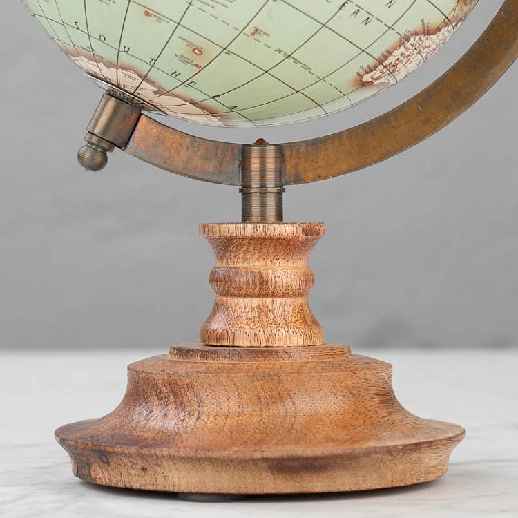 Винтажный зелёный глобус на деревянном основании Vintage Globe Green Gold On Natural Base