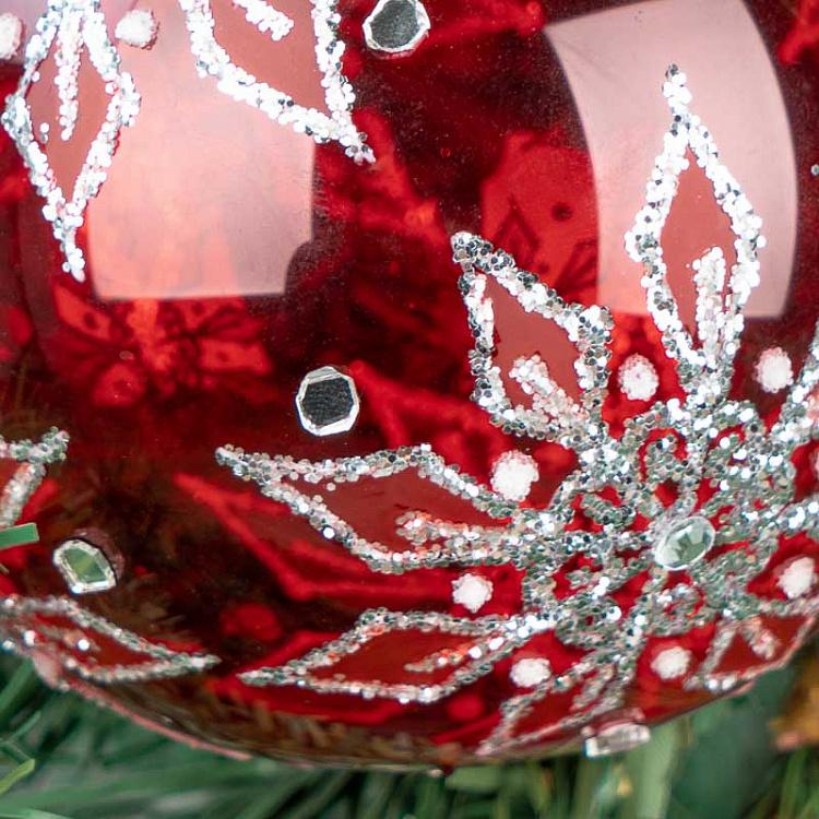 Красный ёлочный шар с серебристыми снежинками, M Glass Glitter Snowflake Ball Red/Silver 10 cm