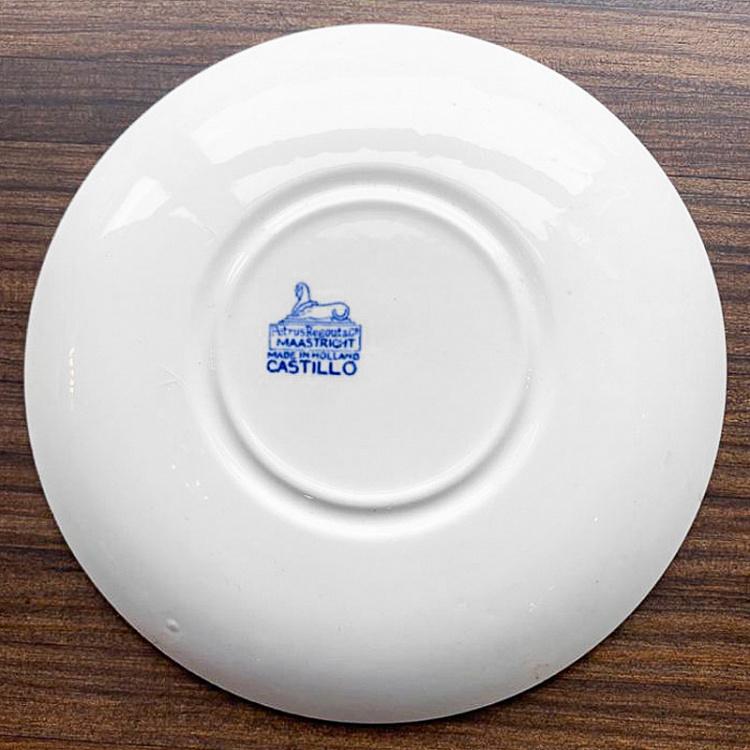 Винтажная тарелка белая с голубым мотивом 14, M Vintage Plate Blue White Medium 14