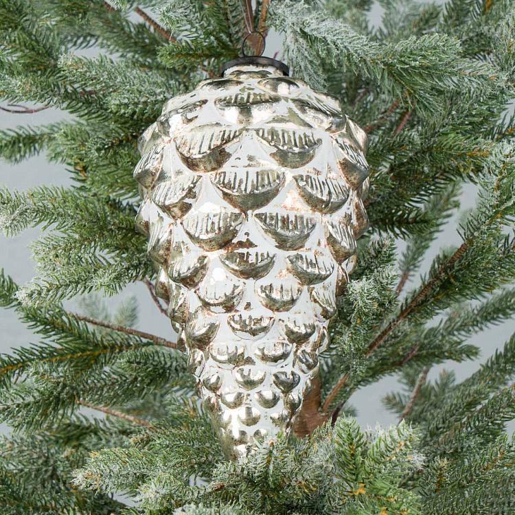 Ёлочная игрушка Ледяная шишка Glass Pine Cone Ball Aged Silver 24 cm