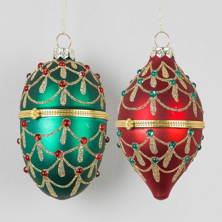 Набор из 2-х ёлочных игрушек Set Of 2 Xmas Egg Boxes Jewel Red Green 11 cm discount1