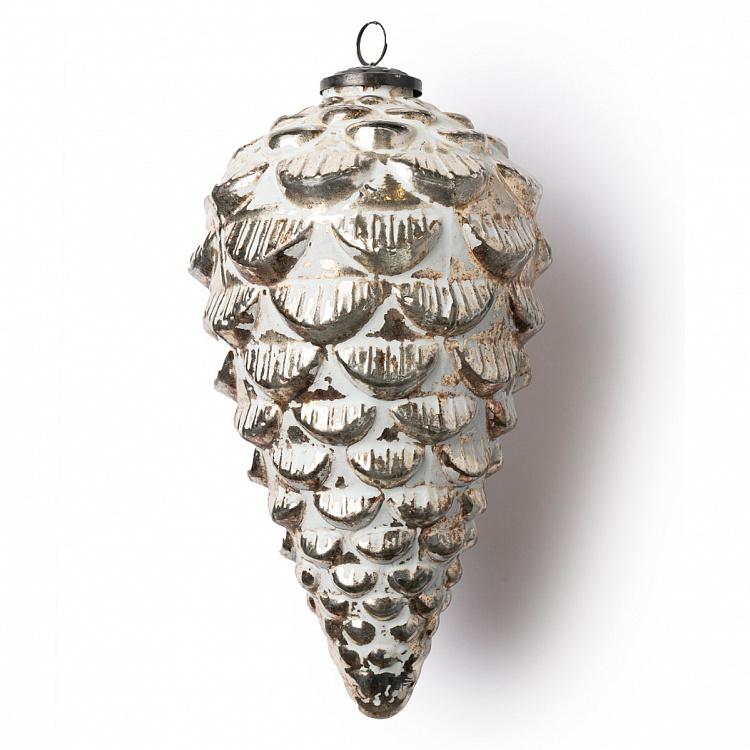 Glass Pine Cone Ball Aged Silver 24 cm