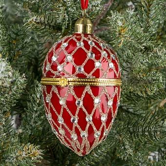 Xmas Egg Box Jewel Net Red Silver 9 cm
