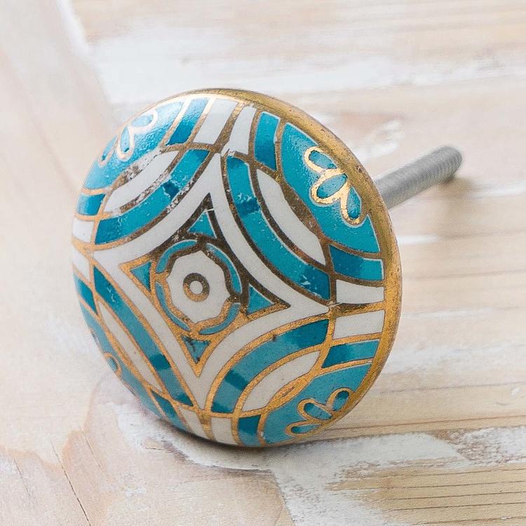 Мебельная керамическая ручка Ар-деко сине-золотая Art Deco Blue And Gold Ceramic Knob