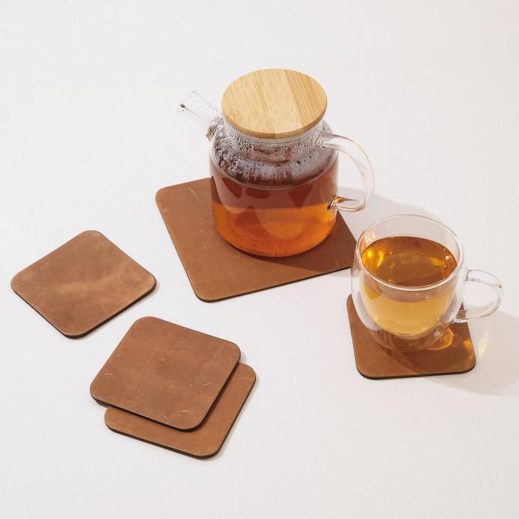 Набор из пяти квадратных подставок под стаканы и чайник Карамель Set Of 5 Square Coasters Caramel