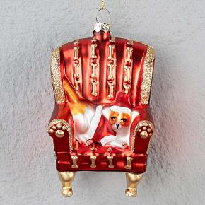 Glass Xmas Dog In Sofa Chair Red 11 cm