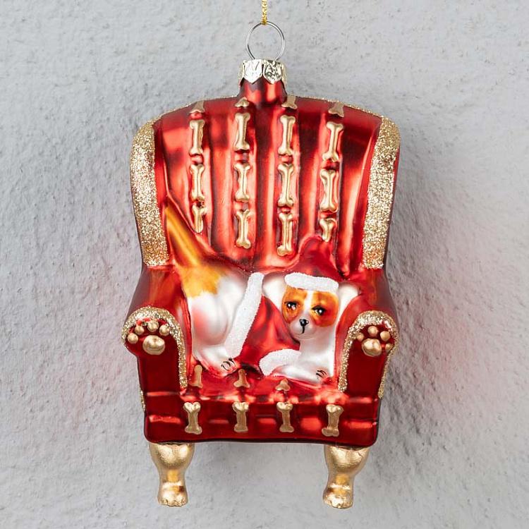 Ёлочная игрушка Собака в кресле Glass Xmas Dog In Sofa Chair Red 11 cm