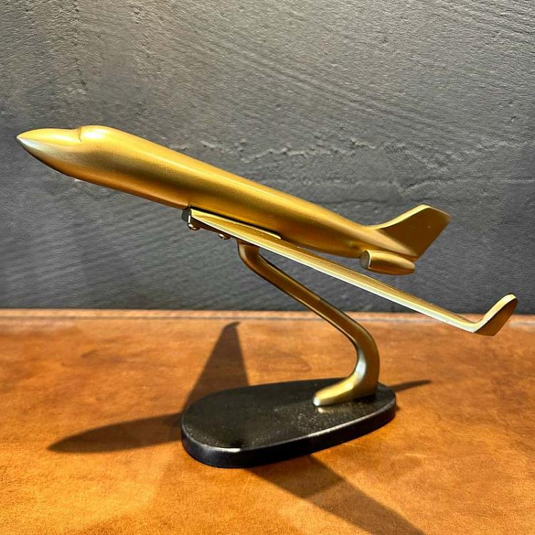 Статуэтка Самолет золотого цвета на подставке дисконт1 Golden Plane On Base discount1