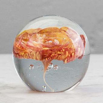 Glass Paperweight Red Flower