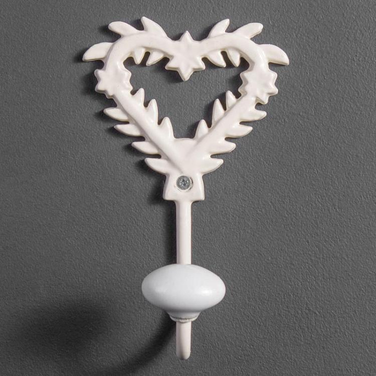Железный крючок Сердце с фарфоровым наконечником цвета слоновой кости, S Small Hook Heart With Porcelain Knob Iron Cream