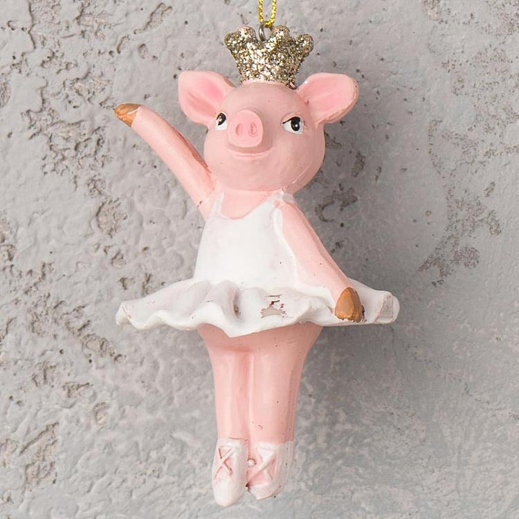 Ёлочная игрушка Танцующая свинка в короне дисконт1 Hanger Dancing Pig With Crown 10 cm discount1