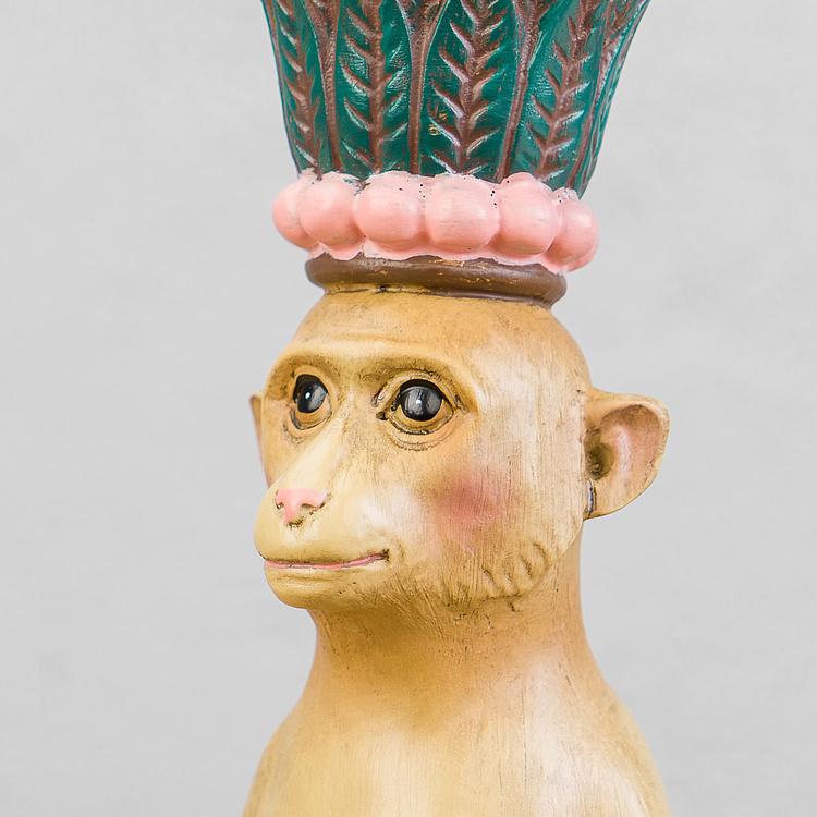 Подсвечник бежево-розово-зелёный Обезьяна Monkey Candle Holder Brown-Green-Pink