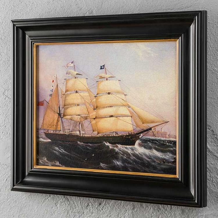 Картина маслом в чёрно-золотой раме Мореплавание 1 Shipping Scene 1, ANTB Frame