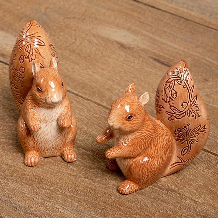 Набор для специй Белочки с цветочным узором на хвостах Set Of 2 Salt And Pepper Squirrels Flowery Tail