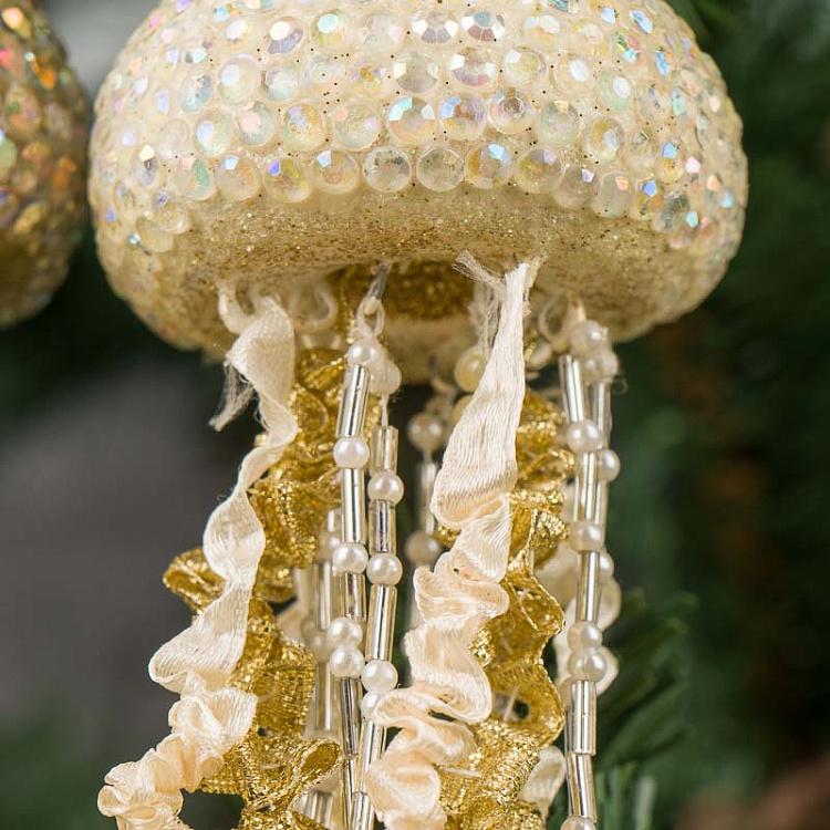 Набор из двух ёлочных игрушек Кремовая и золотая медузы Set Of 2 Jewel Jellyfish Cream Gold 18,5 cm