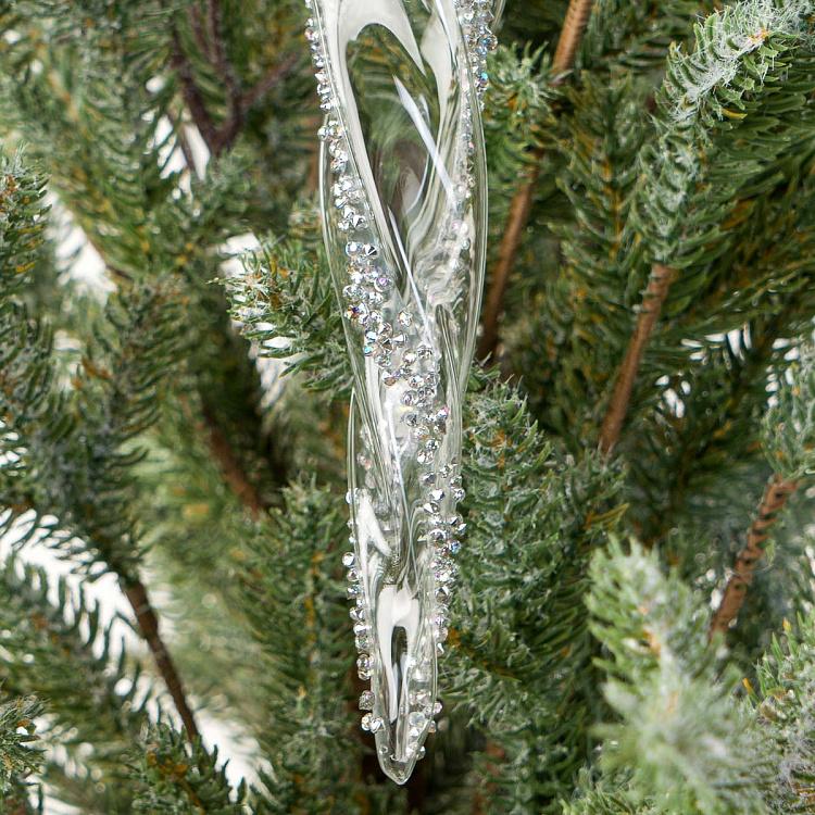 Ёлочная игрушка Прозрачная сосулька с блёстками Clear Icicle With Silver Glitter 22 cm