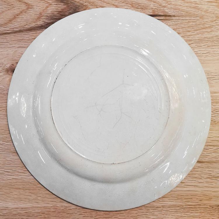 Винтажная тарелка белая с голубым мотивом 21, L Vintage Plate Blue White Large 21