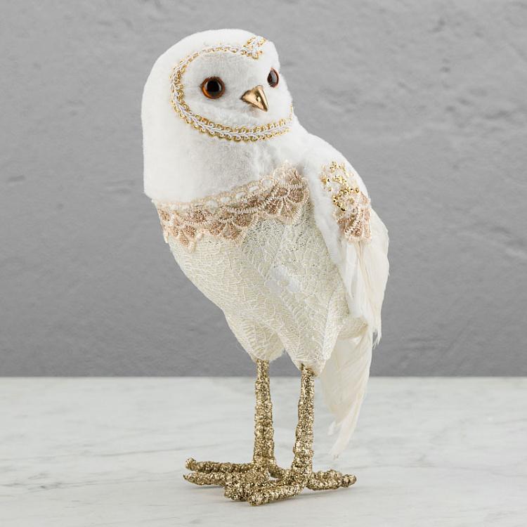 Статуэтка Пушистая сова кремовая с золотом Furry Lace Owl Cream Gold