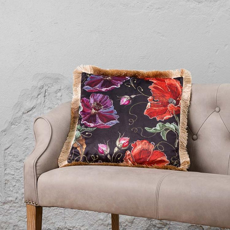Декоративная подушка с бахромой и цветочным орнаментом Cushion With Fringes Floral Design