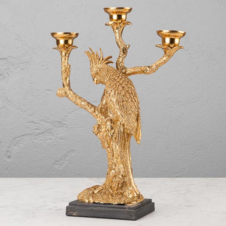 Золотой подсвечник Попугай на ветке Golden Candle Holder Parrot On Branch