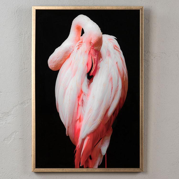 Фото-принт в золотой раме Фламинго Picture With Golden Frame Flamingo