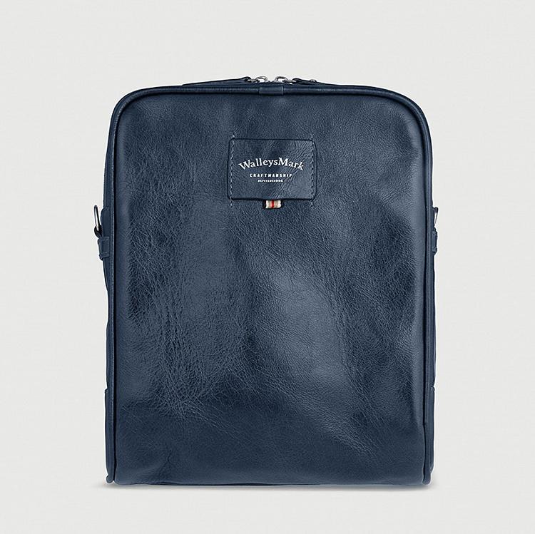 Синяя кожаная мужская сумка Гном Midget Bag, Blue Opaco