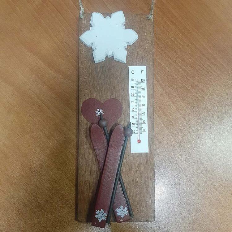 Wooden Thermometer With Ski And Snowflakes 24 cm discount6