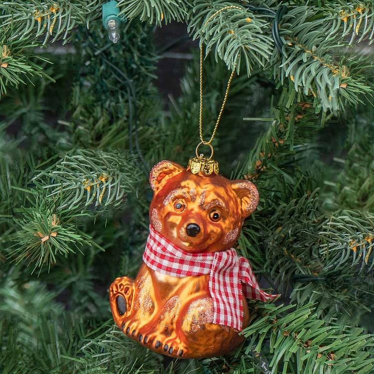 Ёлочная игрушка Медведь в шарфе тартан Glass Tartan Scarf Bear Brown 10&nbsp;cm