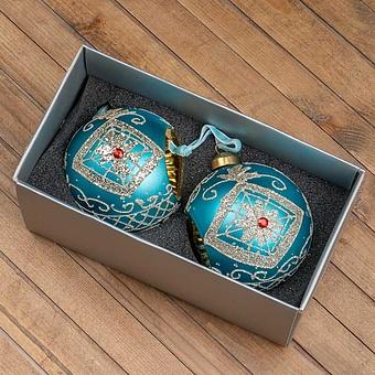 Набор из 2-х ёлочных игрушек Set Of 2 Balls With A Windows Blue 10 cm