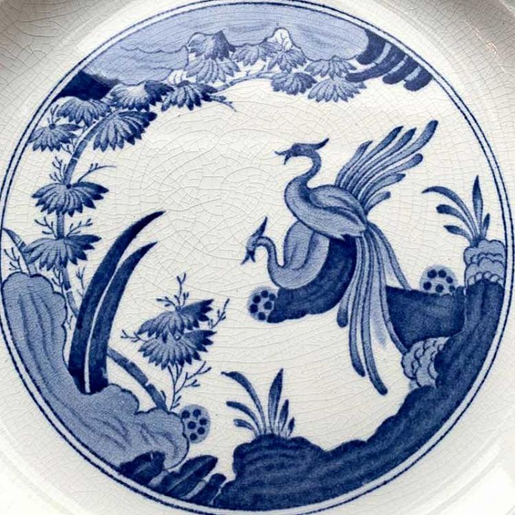 Винтажная тарелка белая с голубым мотивом 17, L Vintage Plate Blue White Large 17